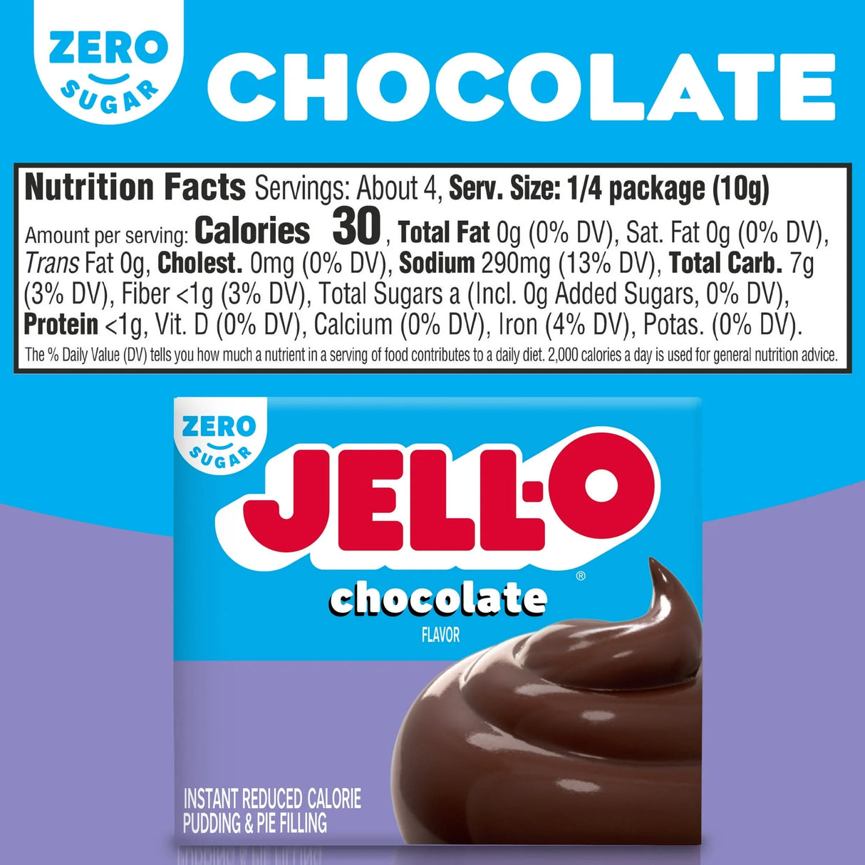 Jell-O Zero Sugar Instant Pudding & Pie Filling – Reduced Calorie Dessert Mix (1oz)