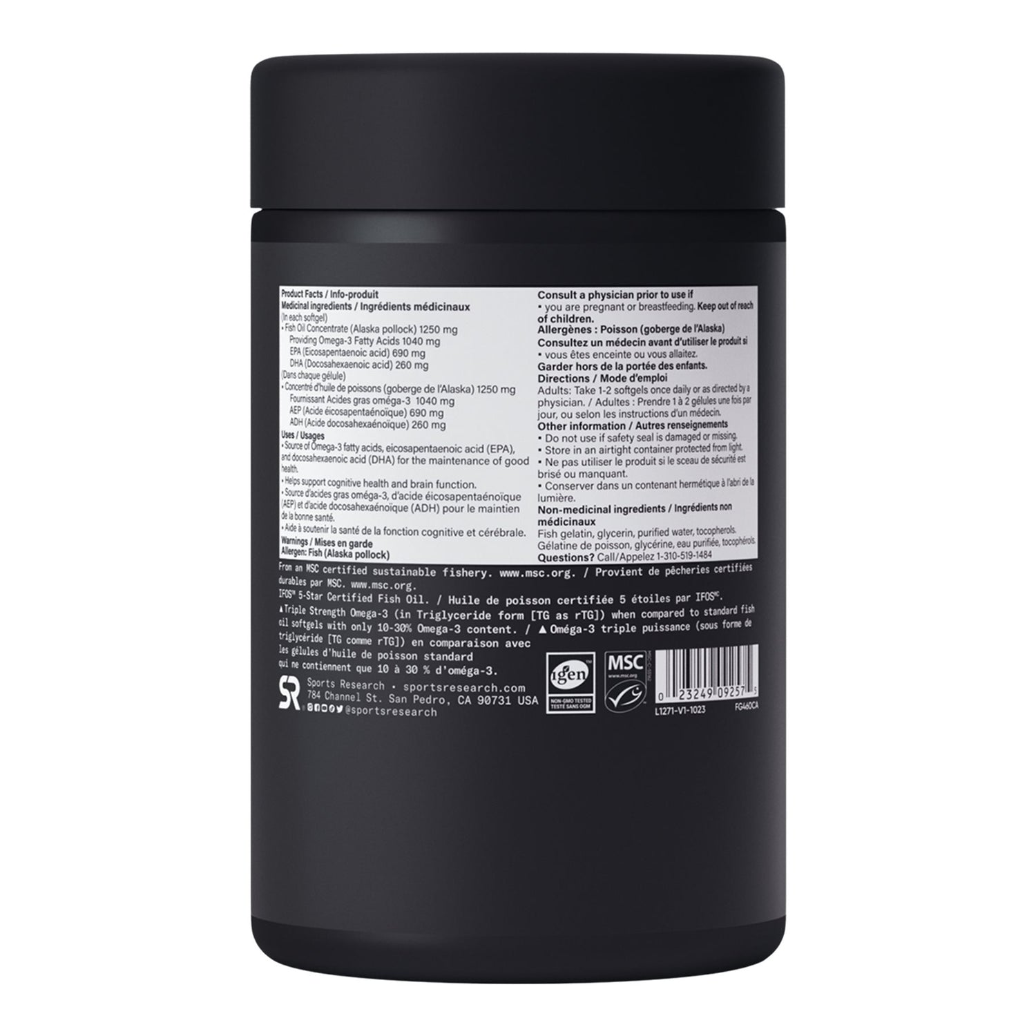 Sports Research - Omega-3 Fish Oil from Wild Alaska Pollock - 120 Softgels