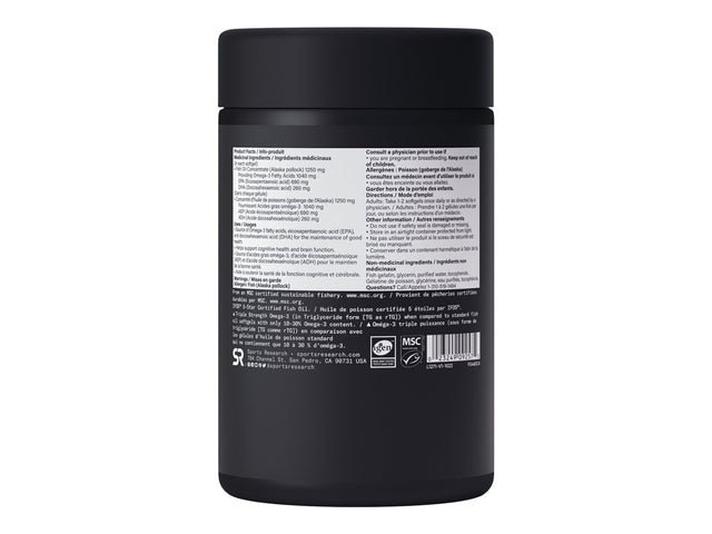 Sports Research - Huile de poisson oméga-3 issue de colin d'Alaska sauvage - 120 capsules molles