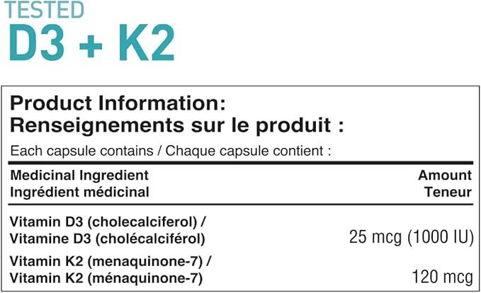 Tested Nutrition - Vitamin D3+K2 - High Potency 240 SoftGels