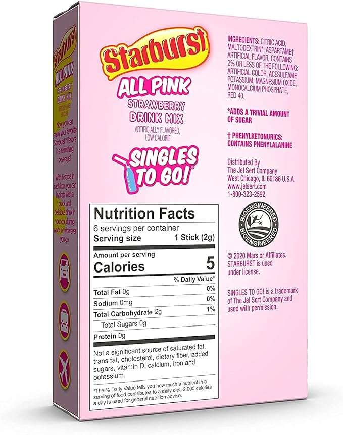 Starburst - Préparation pour boisson individuelle sans sucre - Paquet de 6