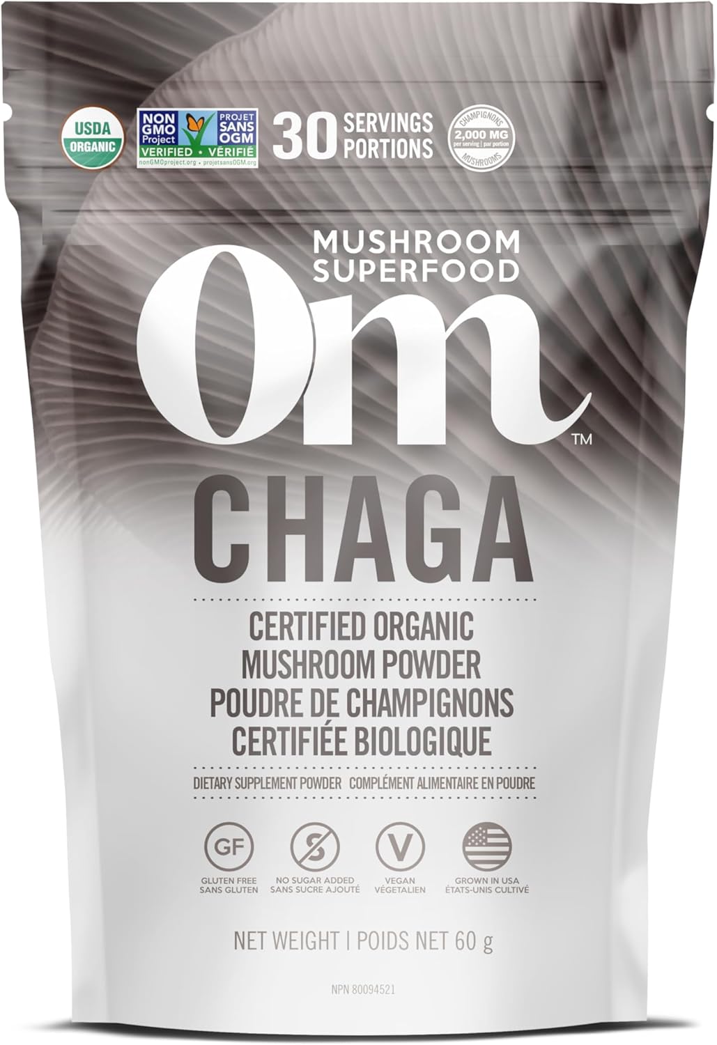 OM Mushroom Superfood - Poudre de champignon Chaga certifiée biologique - 60 g
