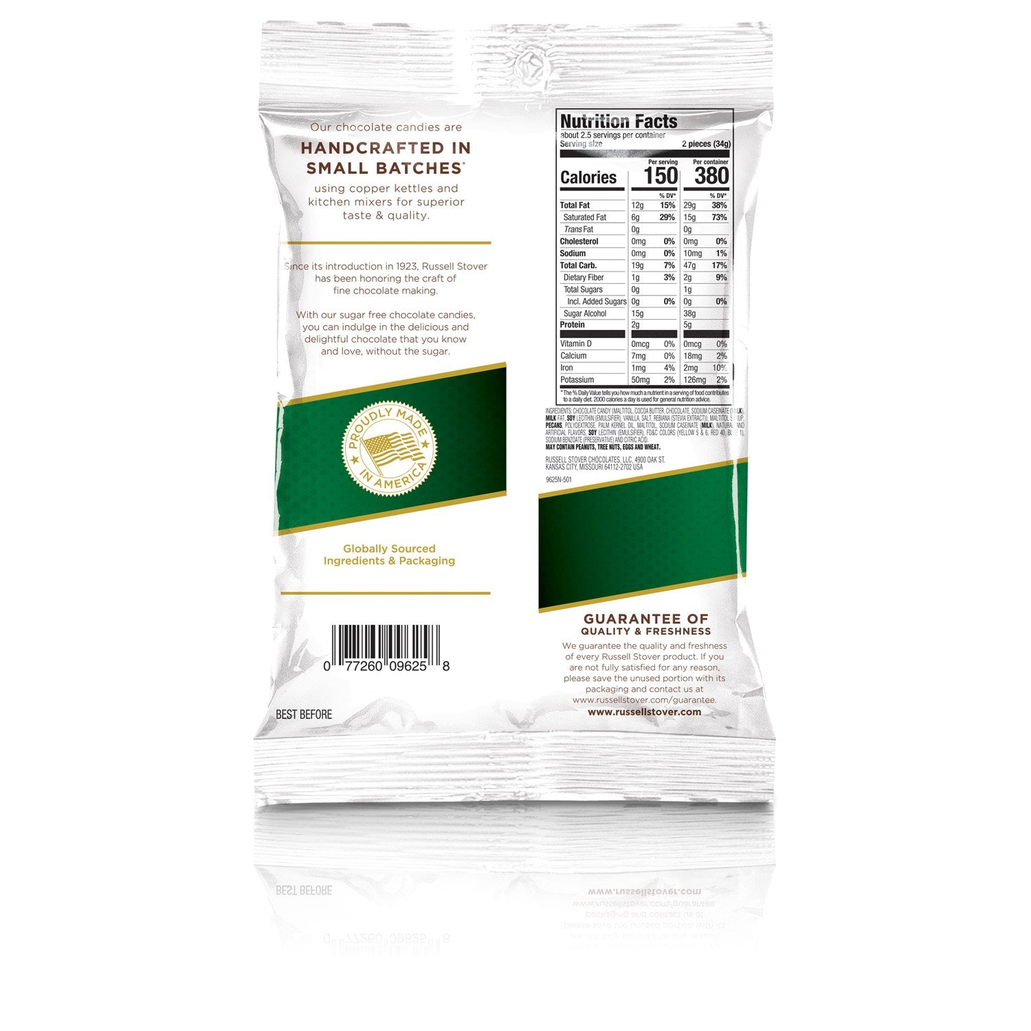 Russell Stover - Sugar Free Chocolate Pecan Delight with stevia - 85g