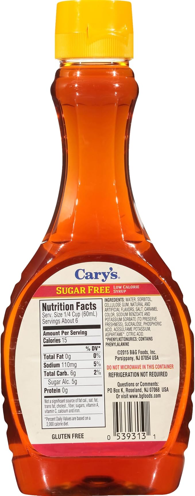 Sirop Cary's sans sucre et faible en calories - 355 ml