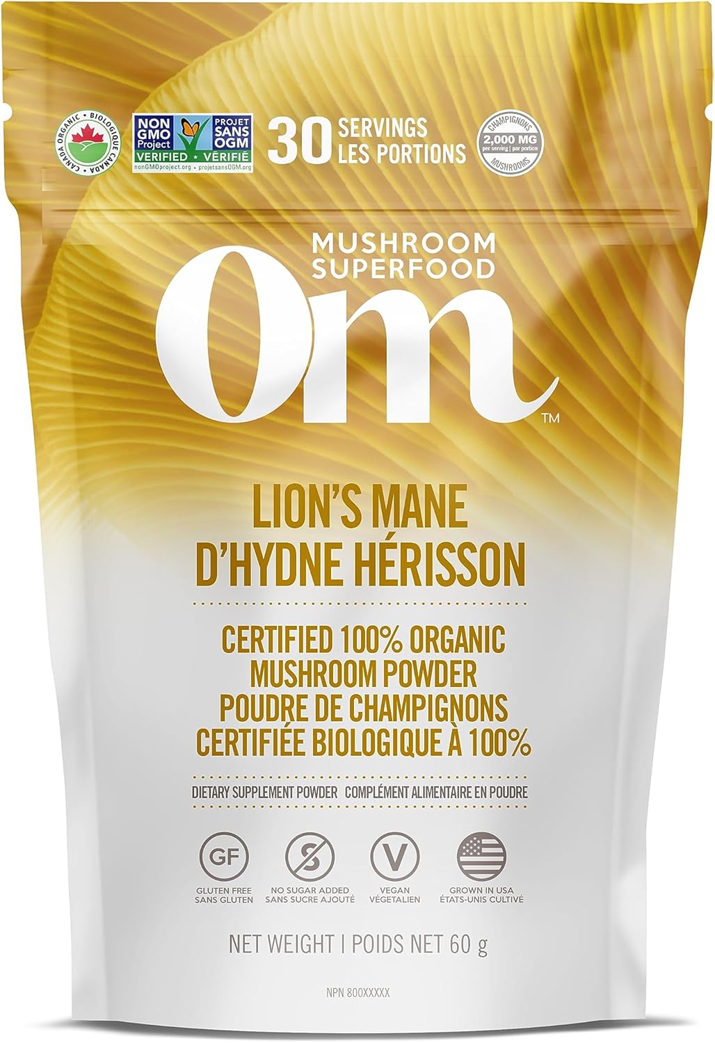 OM Mushroom Superfood - Poudre de champignon bio certifiée Crinière de lion - 60 g