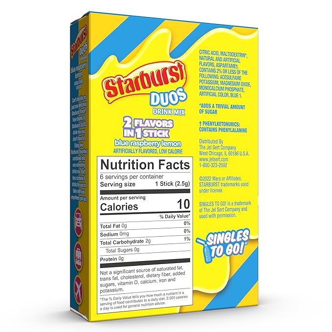 Starburst - Préparation pour boisson individuelle sans sucre - Paquet de 6