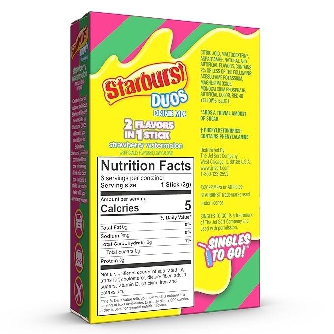 Starburst - Préparation pour boisson individuelle sans sucre - Paquet de 6