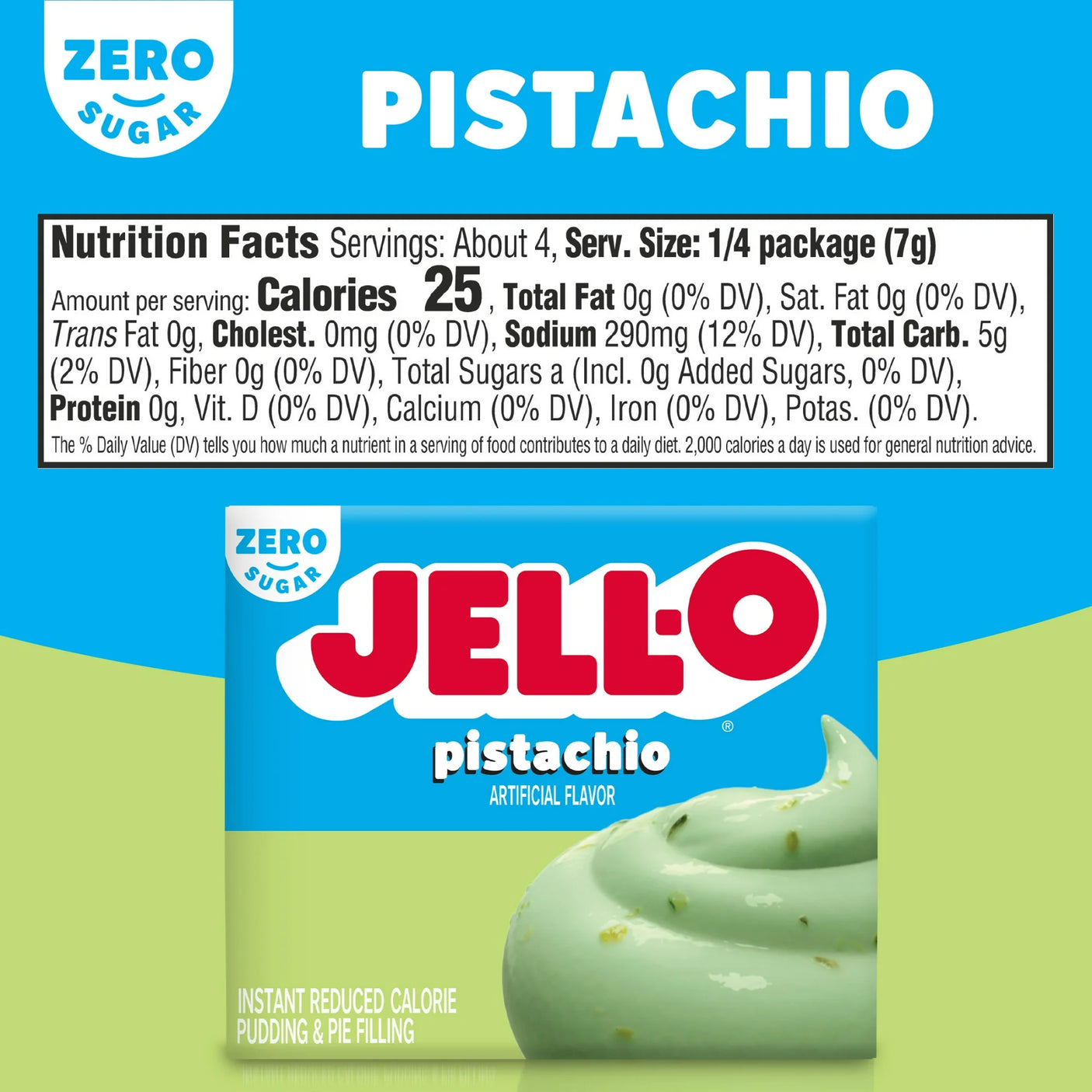 Jell-O Zero Sugar Instant Pudding & Pie Filling – Reduced Calorie Dessert Mix (1oz)
