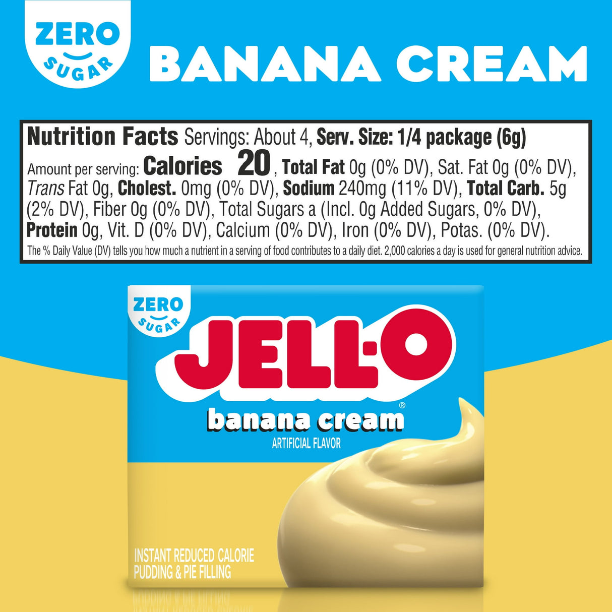 Jell-O Zero Sugar Instant Pudding & Pie Filling – Reduced Calorie Dessert Mix (1oz)