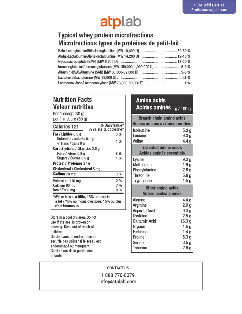 ATP Lab 100 Certified Protein Whey Isolate 900g nutrition Facts Pure Wild Berries