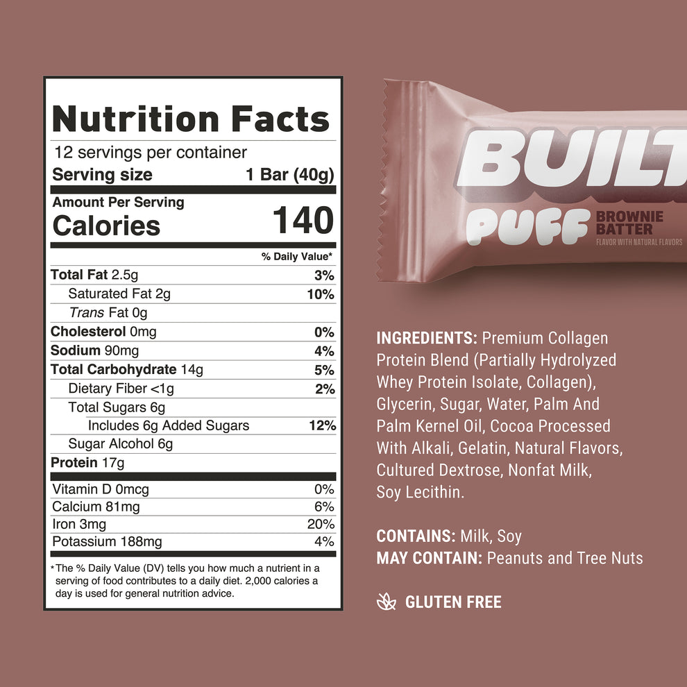 Built Bar Puffs Canada - Brownie Batter Protein Bar 40g - Nutrition Facts