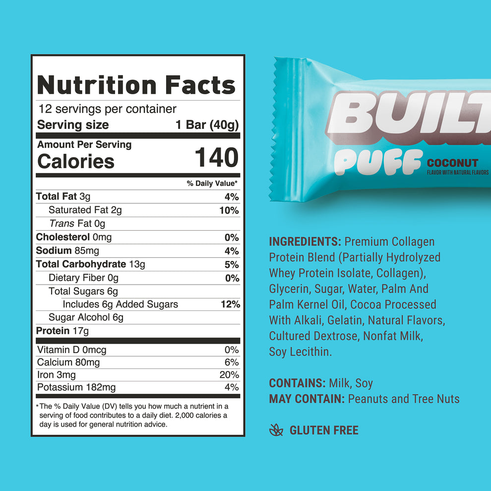 Built Bar Puffs Canada - Coconut Protein Bar 40g - Nutrition Facts
