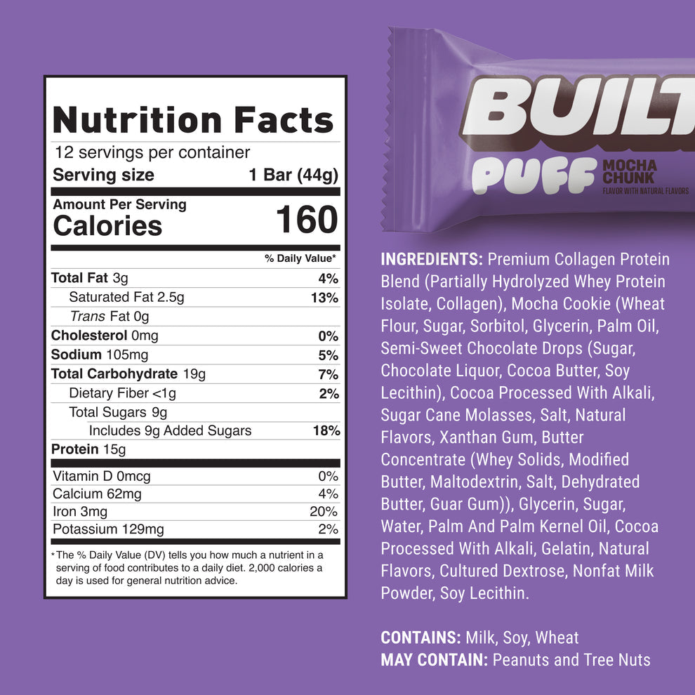 Built Bar Puffs Canada - Mocha Chunk Protein Bar 40g - Nutrition Facts