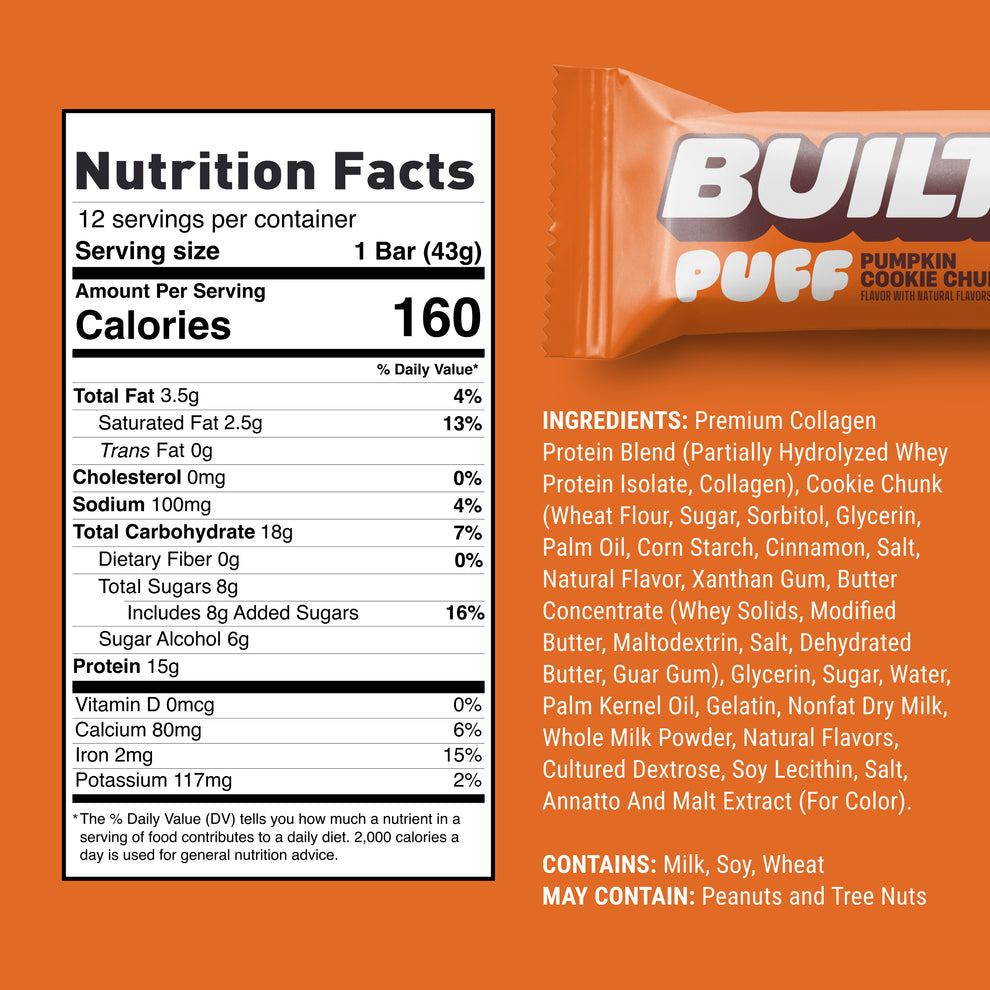 Built Bar Puffs Canada - Pumpkin Cookie Chunk Protein Bar 40g - Nutrition Facts