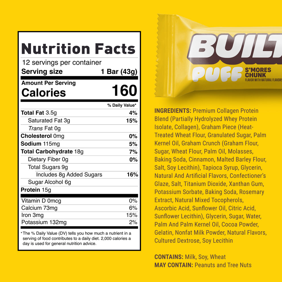 Built Bar Puffs Canada - S'mores Protein Bar 40g - Nutrition Facts