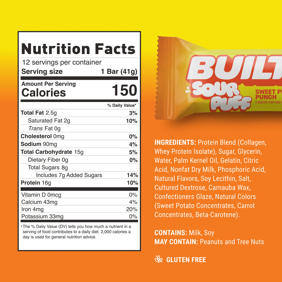 Built Bar Puffs Canada - Sour Puff Sweet Peach Punch Protein Bar 40g - Nutrition Facts