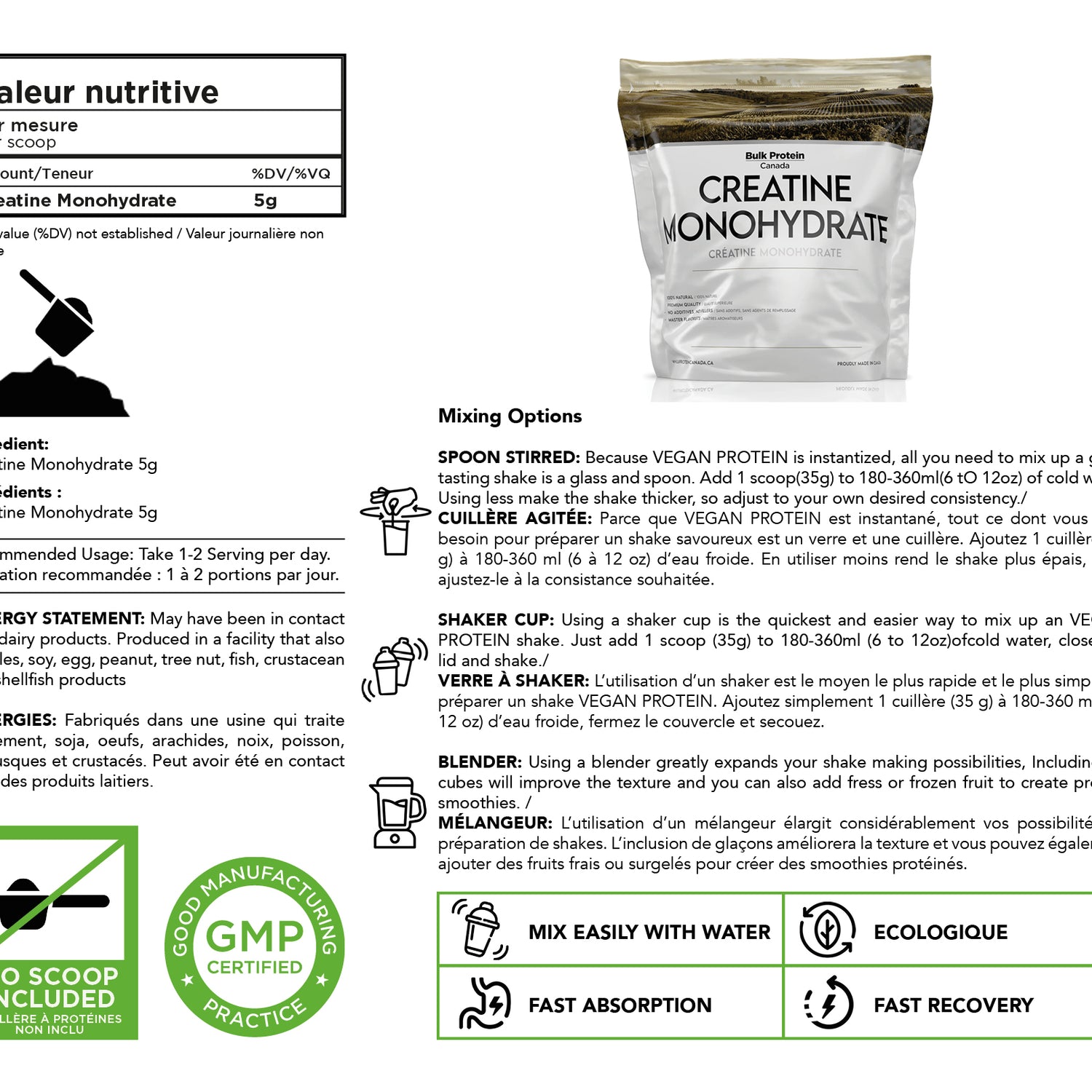 Bulk Protein Canada - Creatine Monohydrate - 100% Premium Canadian Powder