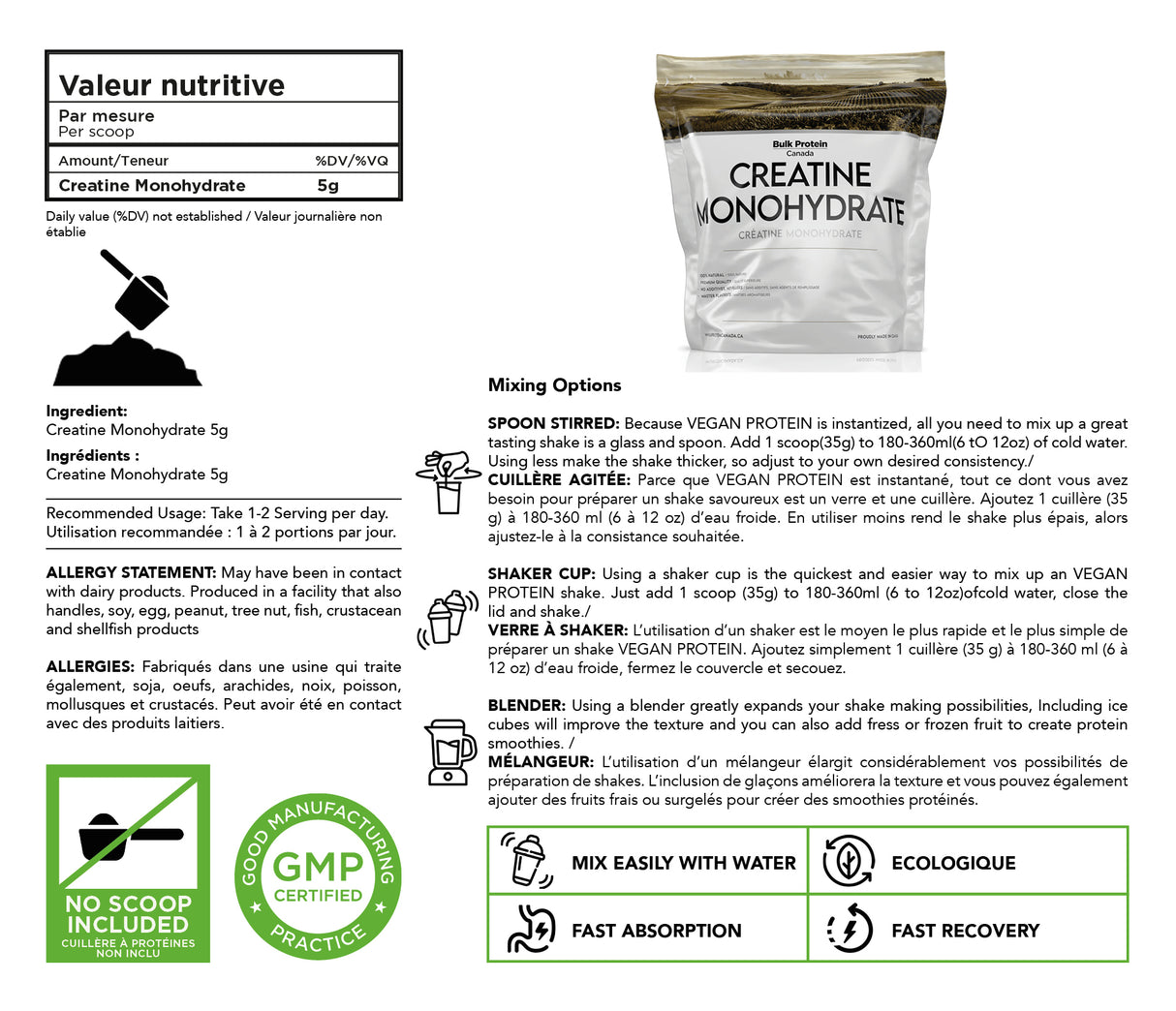 Bulk Protein Canada - Creatine Monohydrate - 100% Premium Canadian Powder