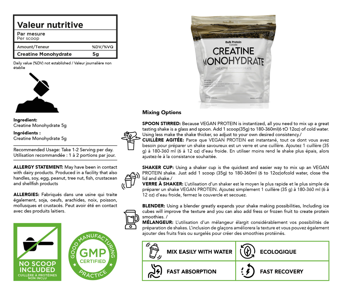 Bulk Protein Canada - Creatine Monohydrate - 100% Premium Canadian Powder