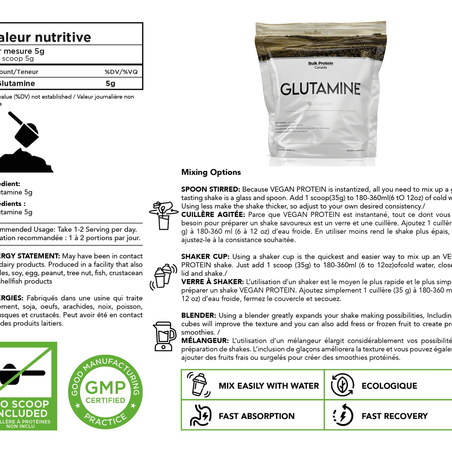 Bulk Protein Canada - Glutamine - 100% Premium Canadian Powder