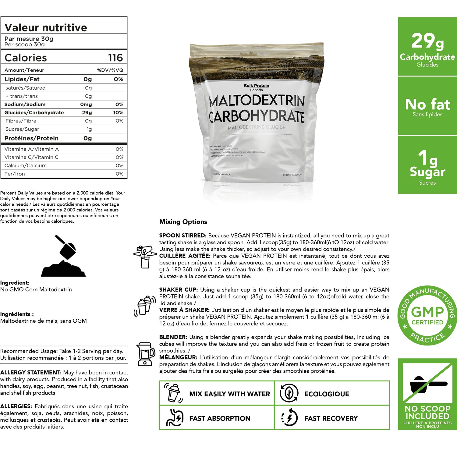 Bulk Protein Canada - Maltodextrine Carbohydrate - 100% Premium Canadian Powder