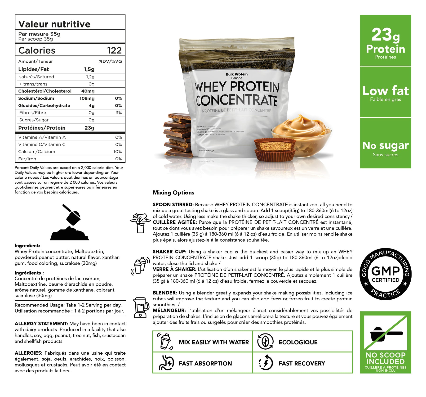 Bulk Protein Canada - Whey Protein Concentrate - 100% Premium Canadian Powder