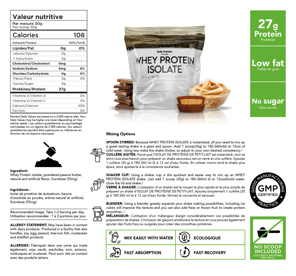 Bulk Protein Canada - Protéine de lactosérum isolée - Poudre canadienne 100 % premium