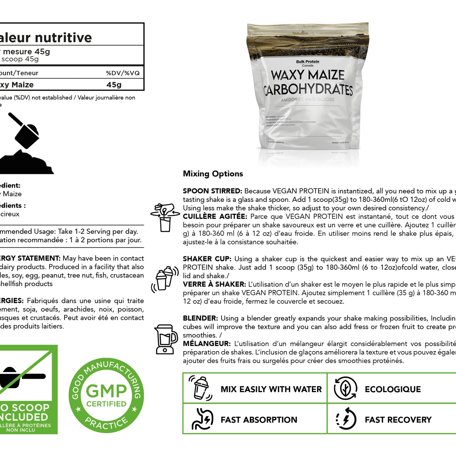 Bulk Protein Canada - Waxy Maize Carbohydrate - 100% Premium Canadian Powder