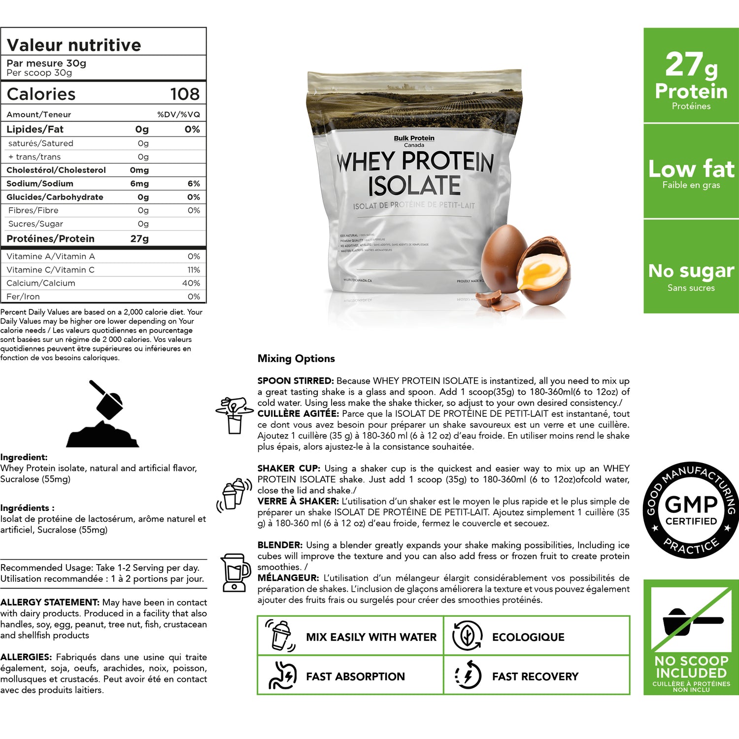 Bulk Protein Canada - Whey Isolate Protein - 100% Premium Canadian Powder