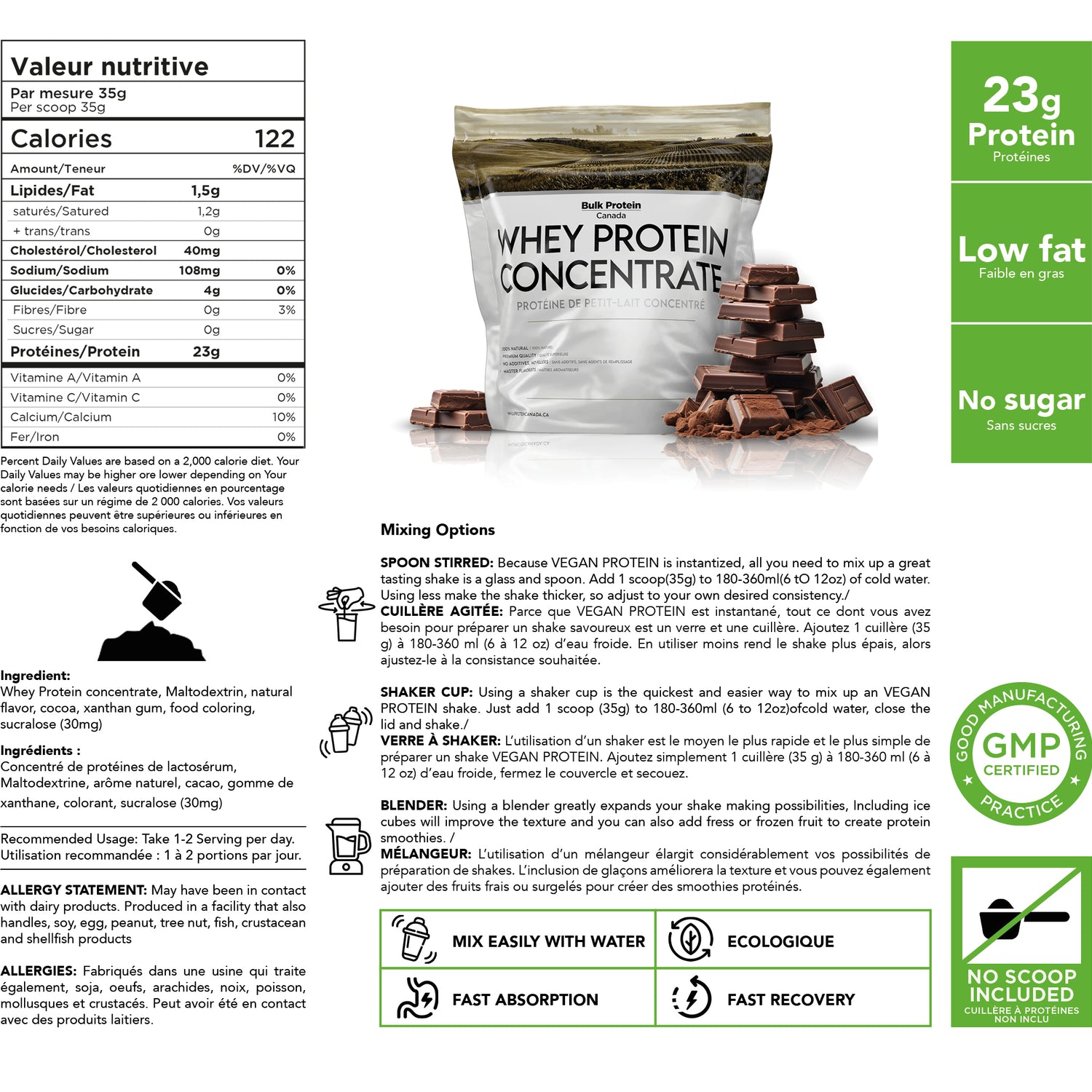 Bulk Protein Canada - Whey Protein Concentrate -  100% Premium Canadian Powder