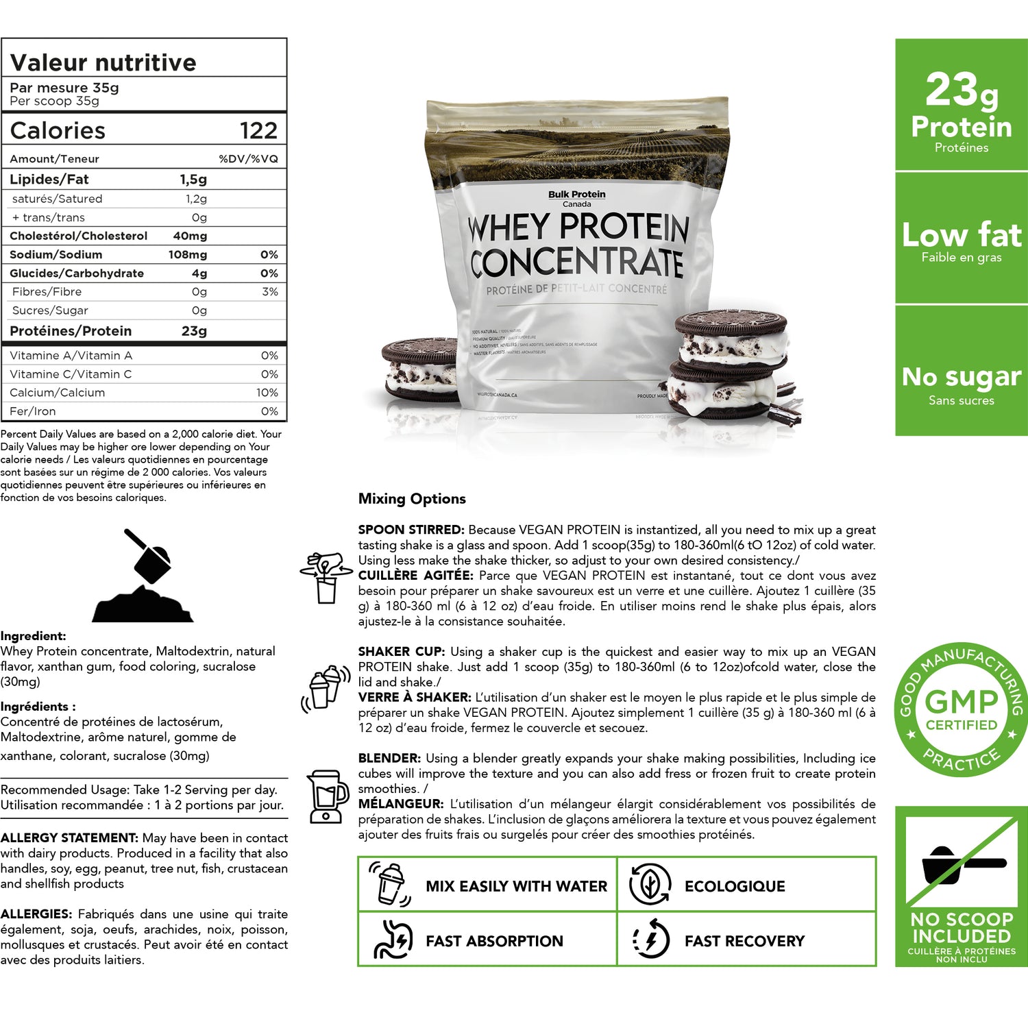 Bulk Protein Canada - Whey Protein Concentrate -  100% Premium Canadian Powder
