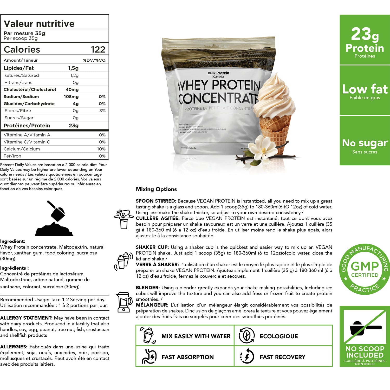 Bulk Protein Canada - Whey Protein Concentrate -  100% Premium Canadian Powder