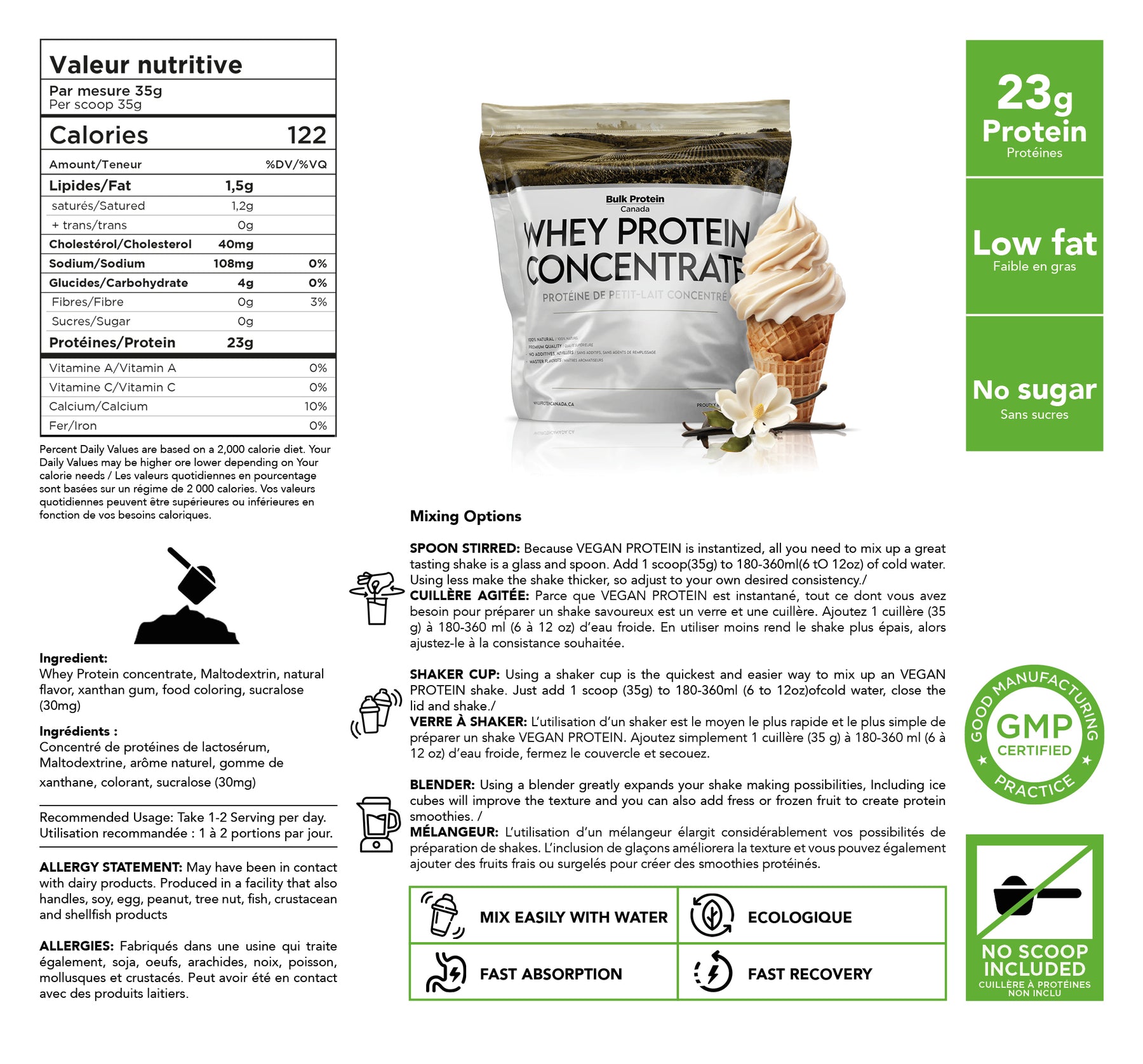 Bulk Protein Canada - Whey Protein Concentrate - 100% Premium Canadian Powder
