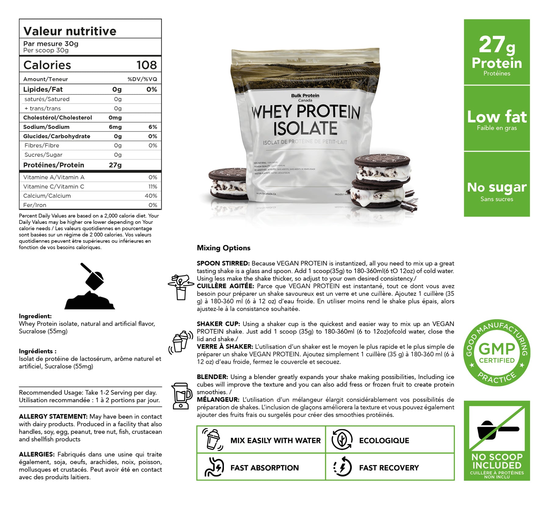 Bulk Protein Canada - Whey Isolate Protein - 100% Premium Canadian Powder