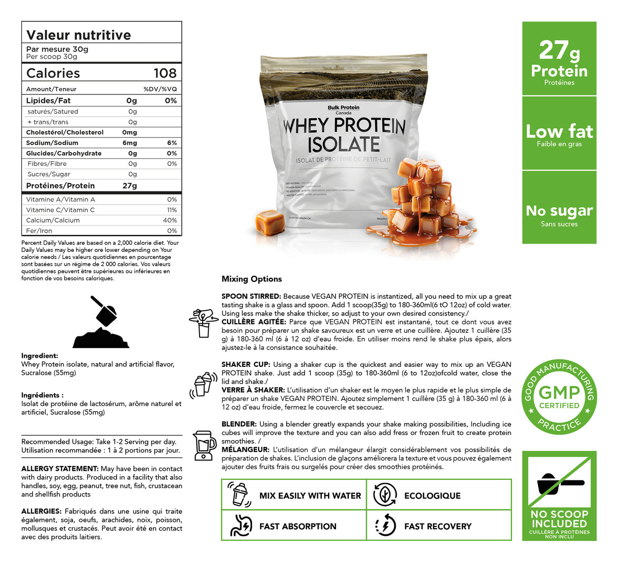 Bulk Protein Canada - Protéine de lactosérum isolée - Poudre canadienne 100 % premium