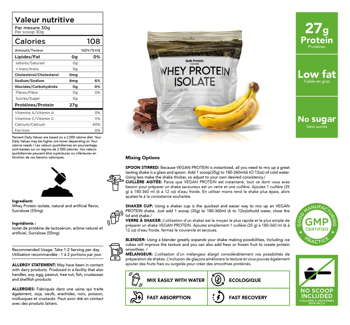 Bulk Protein Canada - Protéine de lactosérum isolée - Poudre canadienne 100 % premium