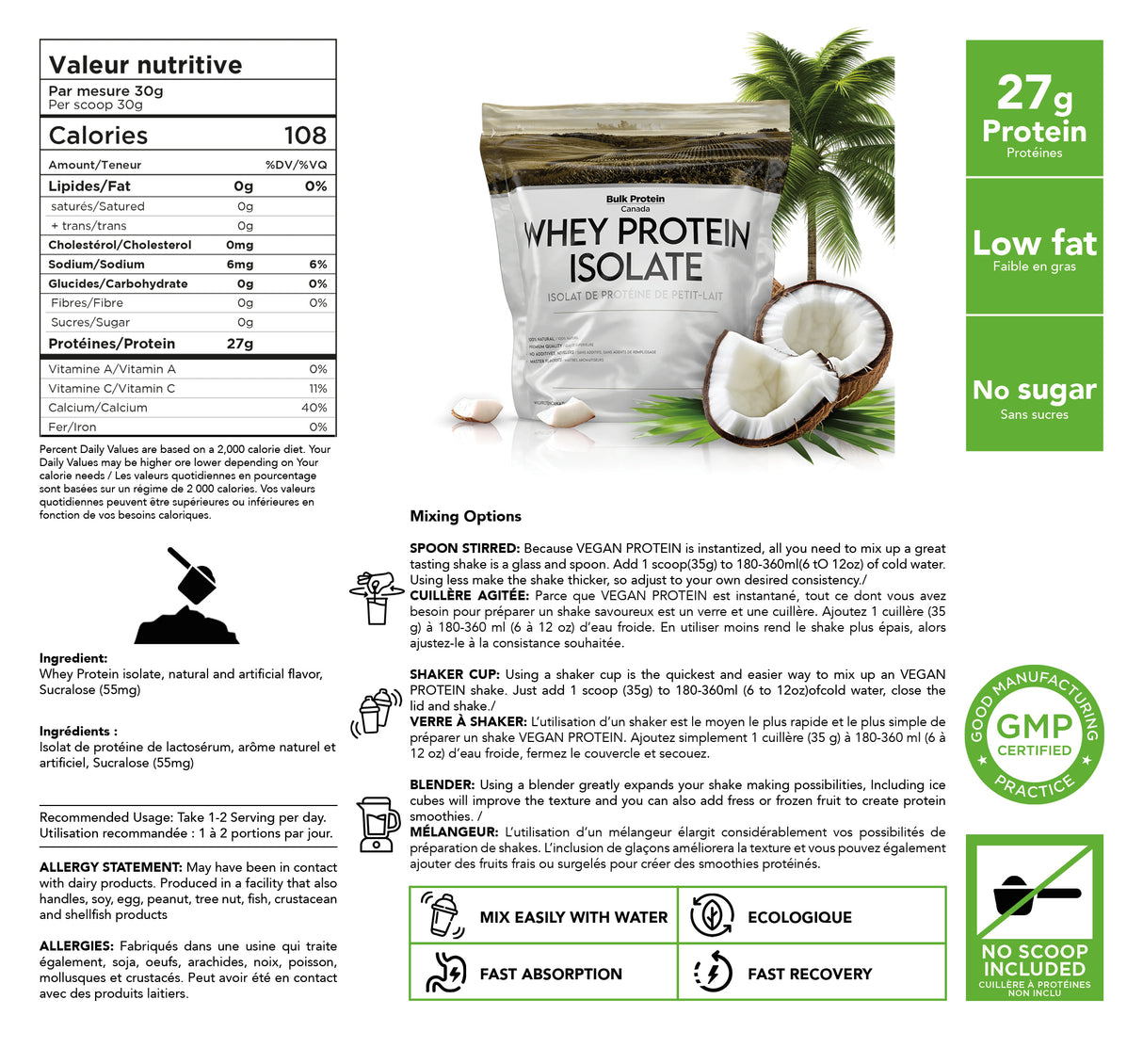 Bulk Protein Canada - Protéine de lactosérum isolée - Poudre canadienne 100 % premium