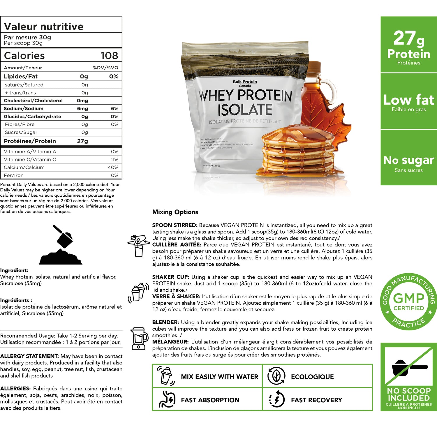 Bulk Protein Canada - Whey Isolate Protein - 100% Premium Canadian Powder