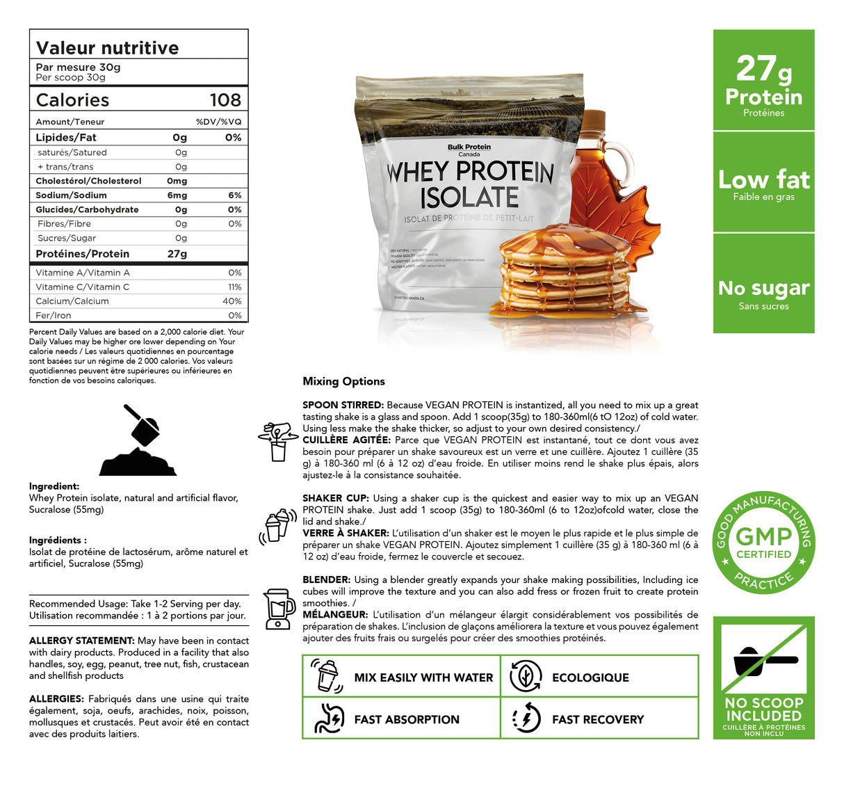 Bulk Protein Canada - Protéine de lactosérum isolée - Poudre canadienne 100 % premium