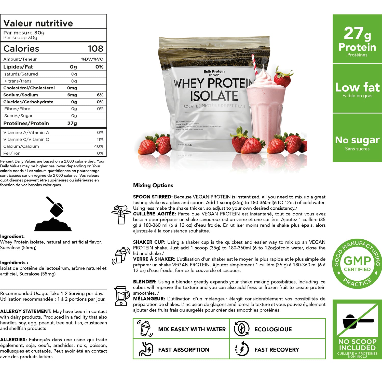 Bulk Protein Canada - Whey Isolate Protein - 100% Premium Canadian Powder