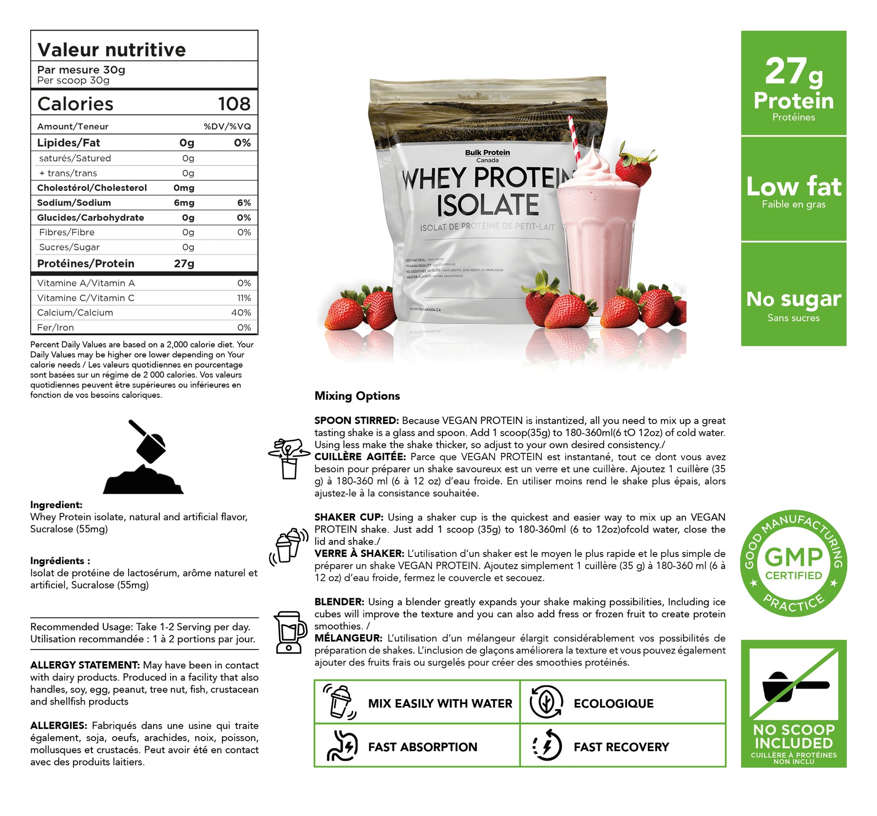 Bulk Protein Canada - Whey Isolate Protein - 100% Premium Canadian Powder