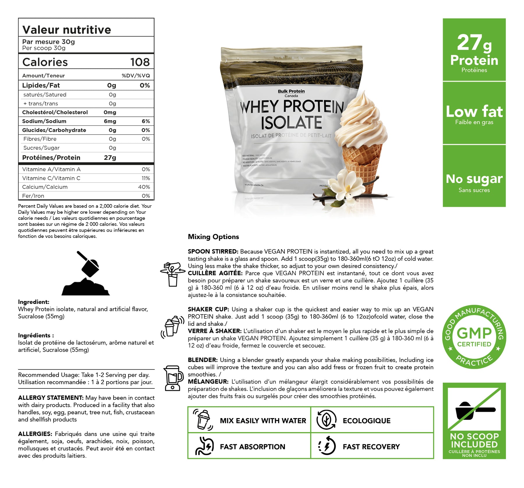 Bulk Protein Canada - Whey Isolate Protein - 100% Premium Canadian Powder
