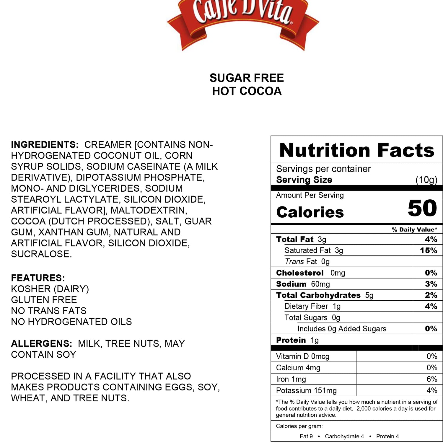 Caffe D'Vita - Chocolat chaud européen premium sans sucre - 283 ml