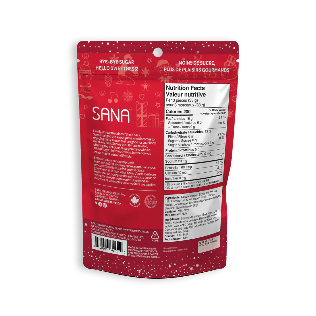Sana - Bouchées chocolatées sans sucre ajouté - 100 g