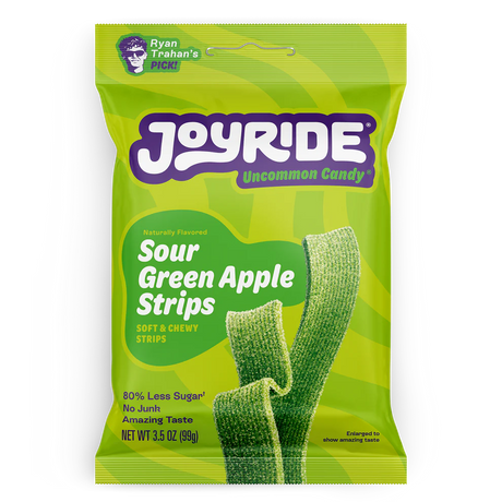 Joyride Sour Green Apple Strips low sugar sour candy in a 3.5 oz bag