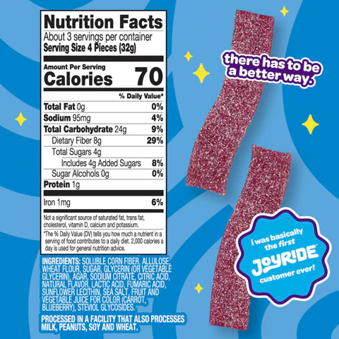 Joyride - Low Sugar Sour Blue Raspberry Strips - 3.5oz