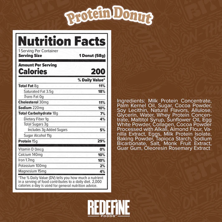 Redefine Foods Protein Donut – Single Unit (15g Protein, Low Sugar Snack)