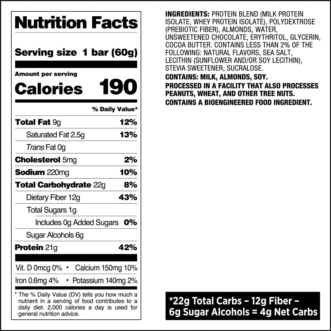 Quest Nutrition protein bar nutritional fact - Chocolate Chip Cookie Dough