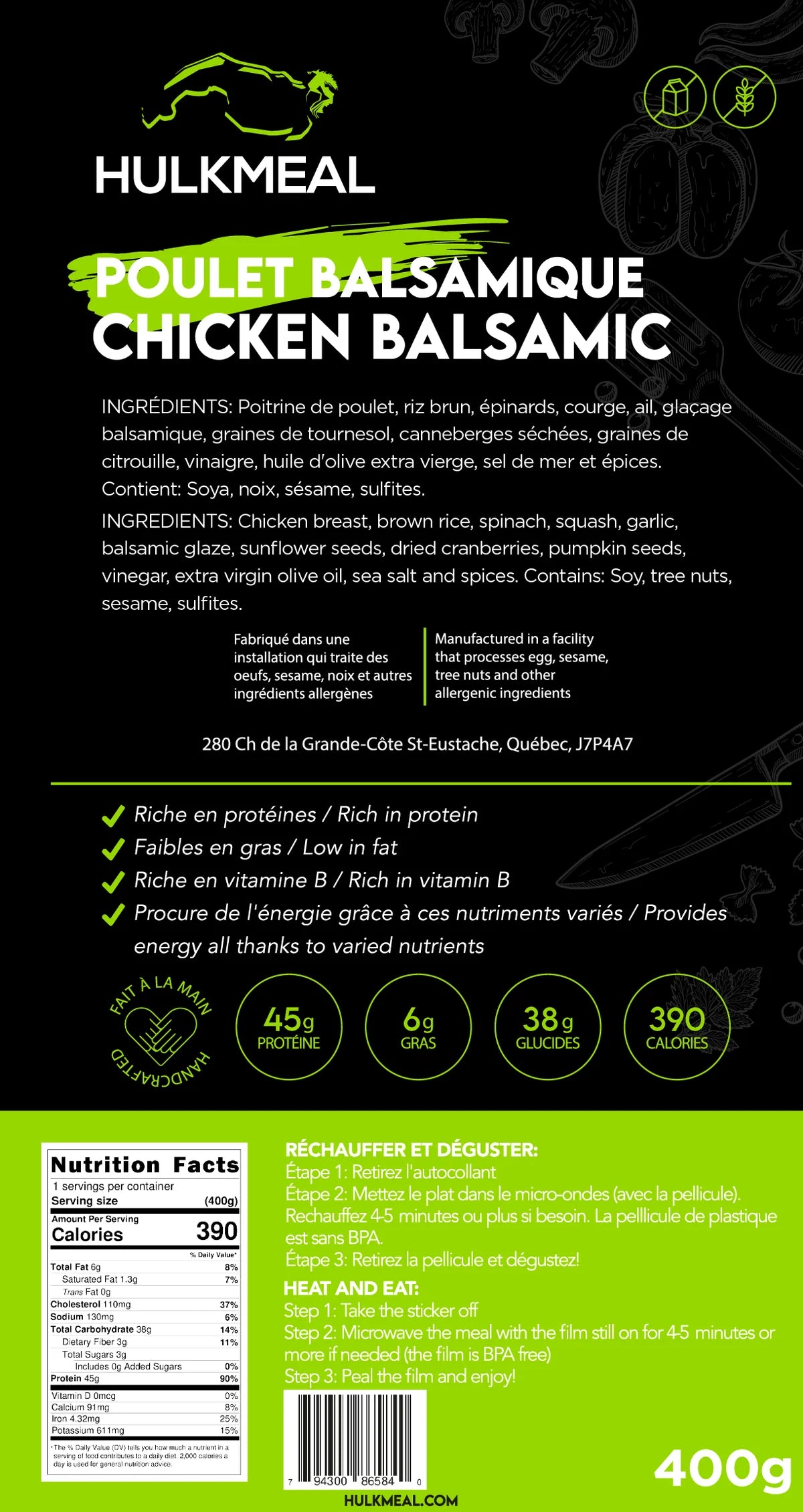 Menu Hulk - Poulet balsamique - 400 g