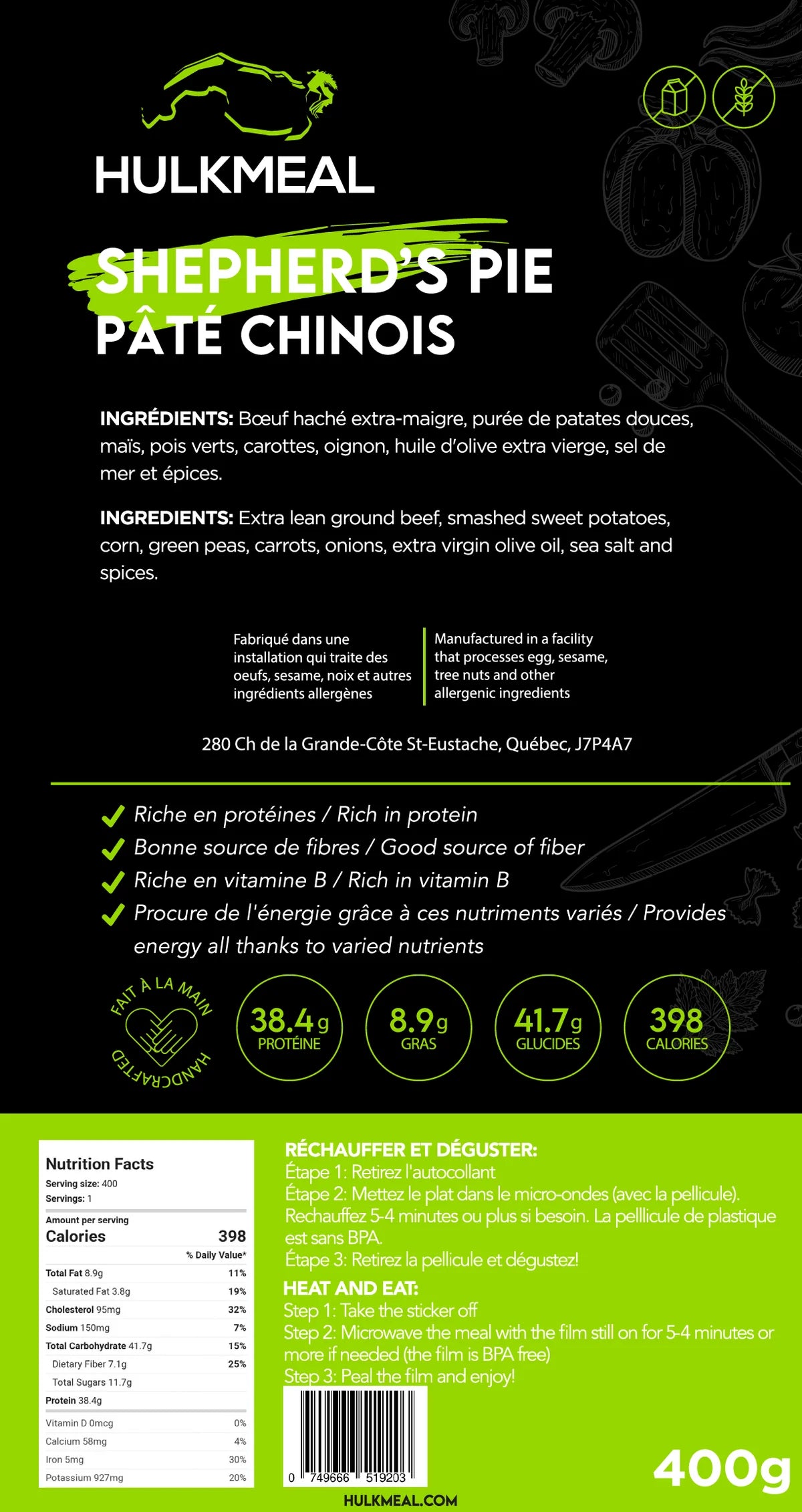 Repas Hulk - Hachis Parmentier - 400 g